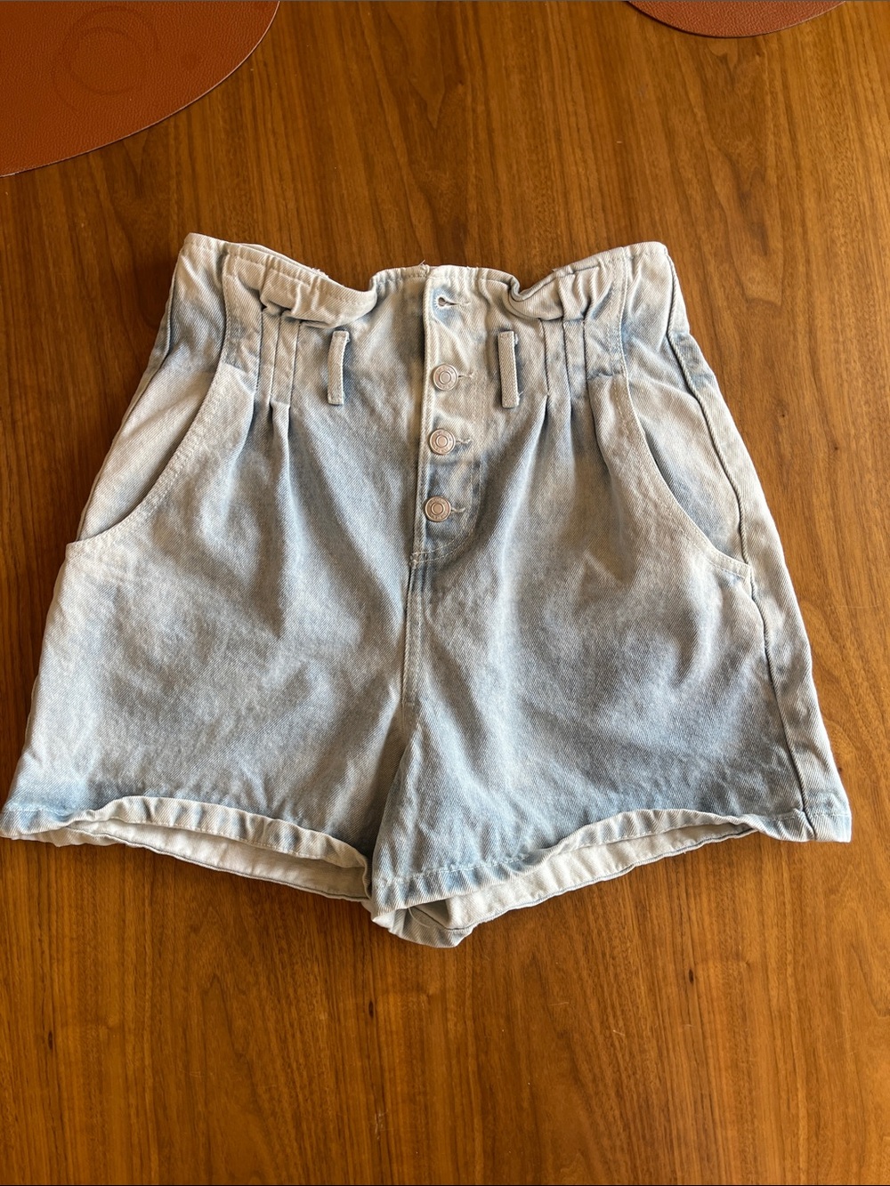 Zara Light Blue High-Rise Button-Front Denim Shorts